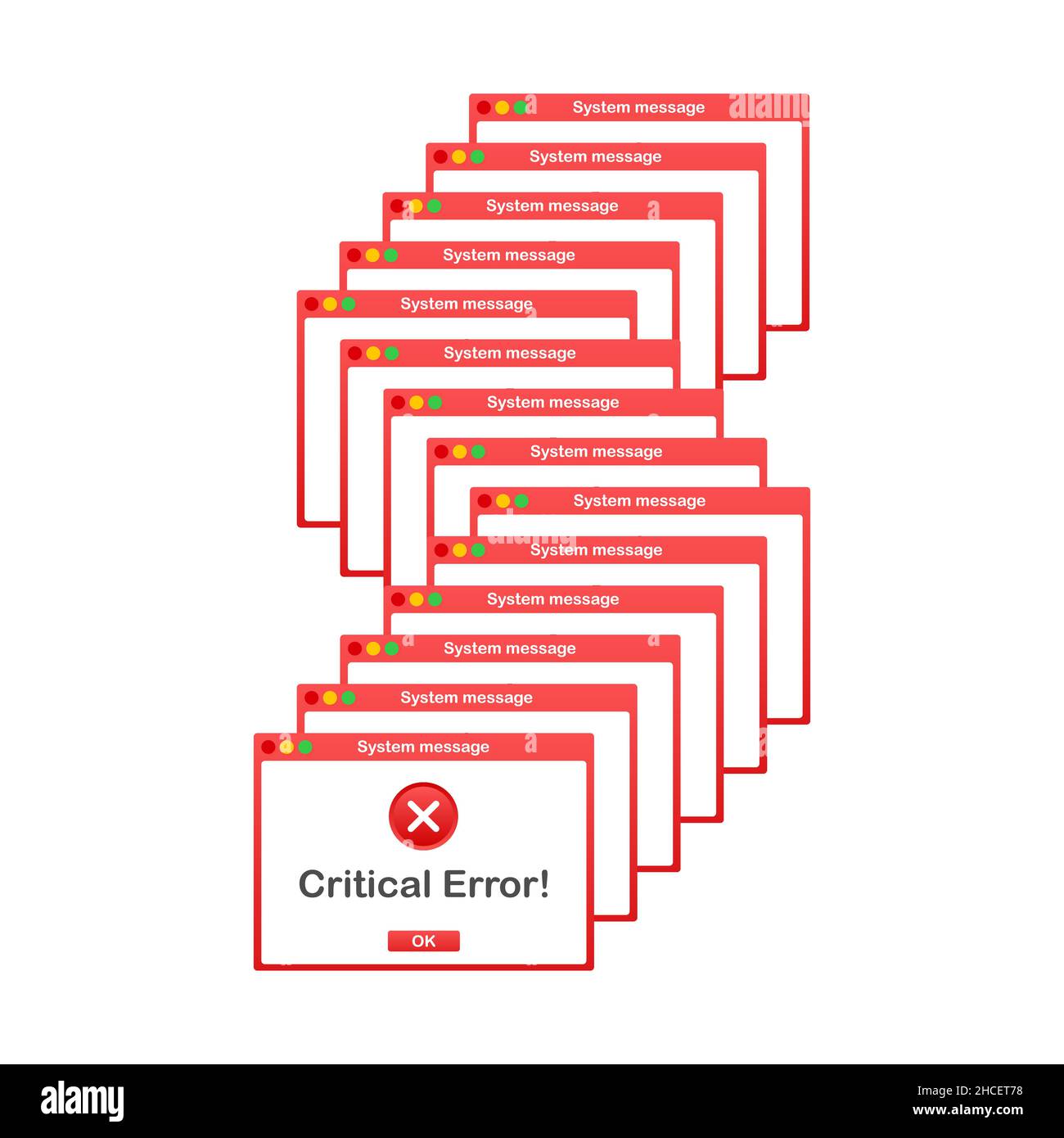 Interfaccia utente vintage. Messaggio di avviso errore critico. Illustrazione di stock vettoriale. Illustrazione Vettoriale