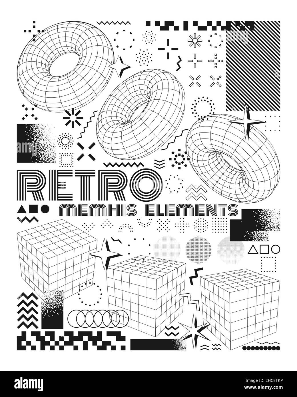 Elementi di design Vector Memphis. Illustrazione Vettoriale