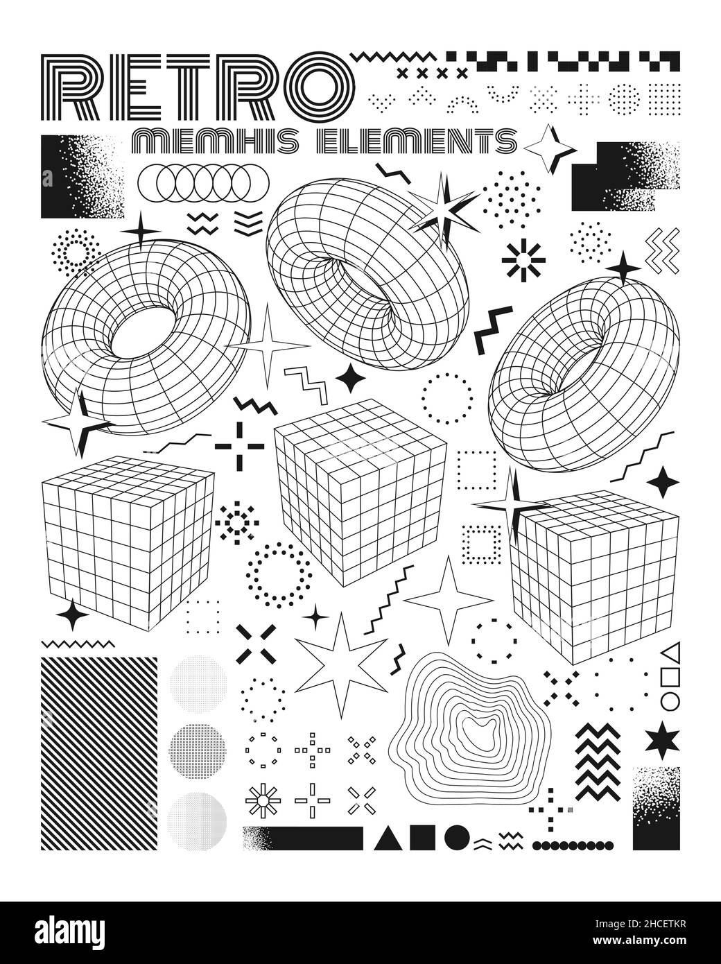 Elementi di design Vector Memphis. Illustrazione Vettoriale