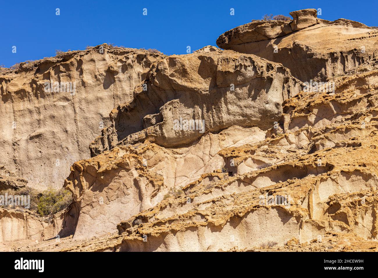 La zona di pietra pomice erosa del vento conosciuta come il monumento naturale di Los Derriscaderos in Granadilla, Tenerife, Isole Canarie, Spagna Foto Stock