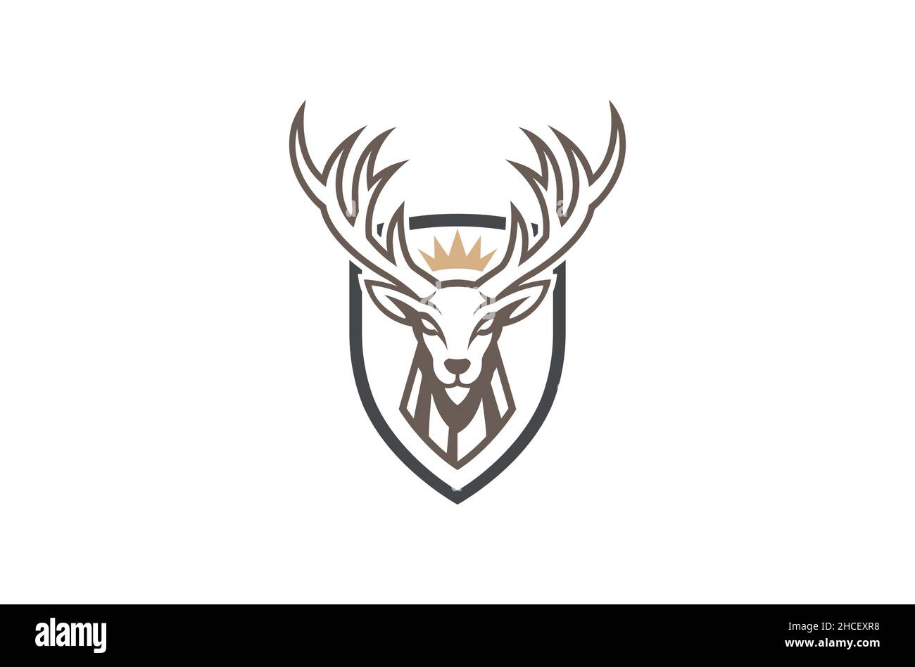 Creative Deer Golden Shield Logo Design simbolo illustrazione vettoriale Illustrazione Vettoriale