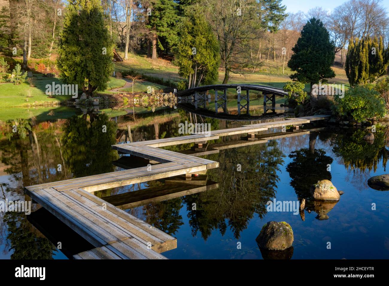 Giardino Zen giapponese a Dollar Scotland Foto Stock