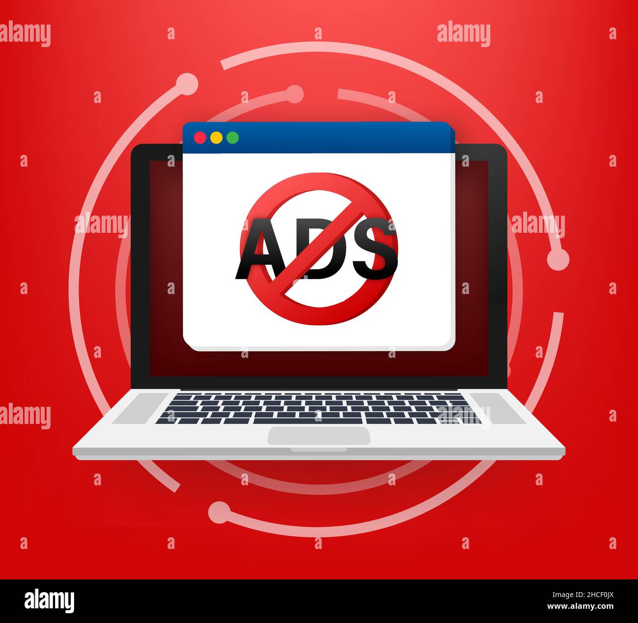 Nessun annuncio per il disegno di promozione. Logo Vector. Banner per concept design. Illustrazione del vettore di vendita. Tecnologia Internet. Pubblicità su Internet. Illustrazione Vettoriale