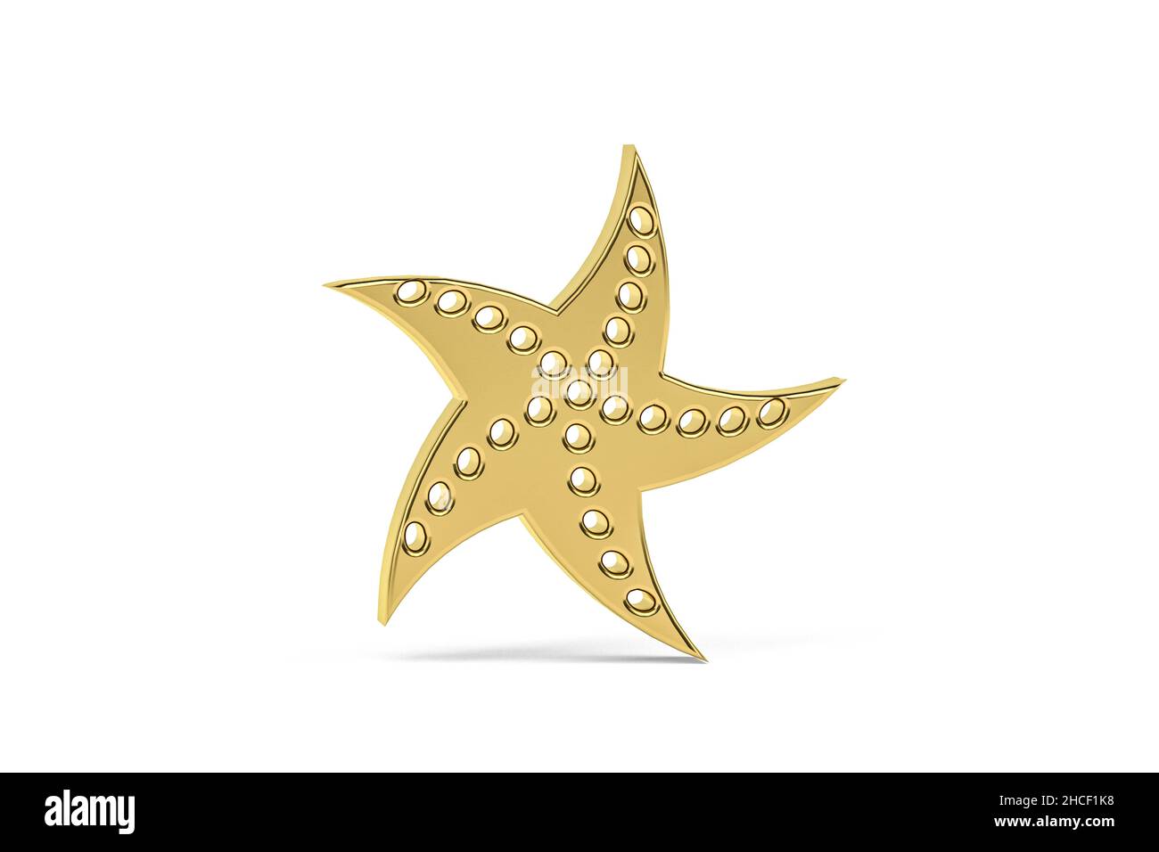 Icona Golden 3D Starfish isolata su sfondo bianco - resa 3D Foto Stock