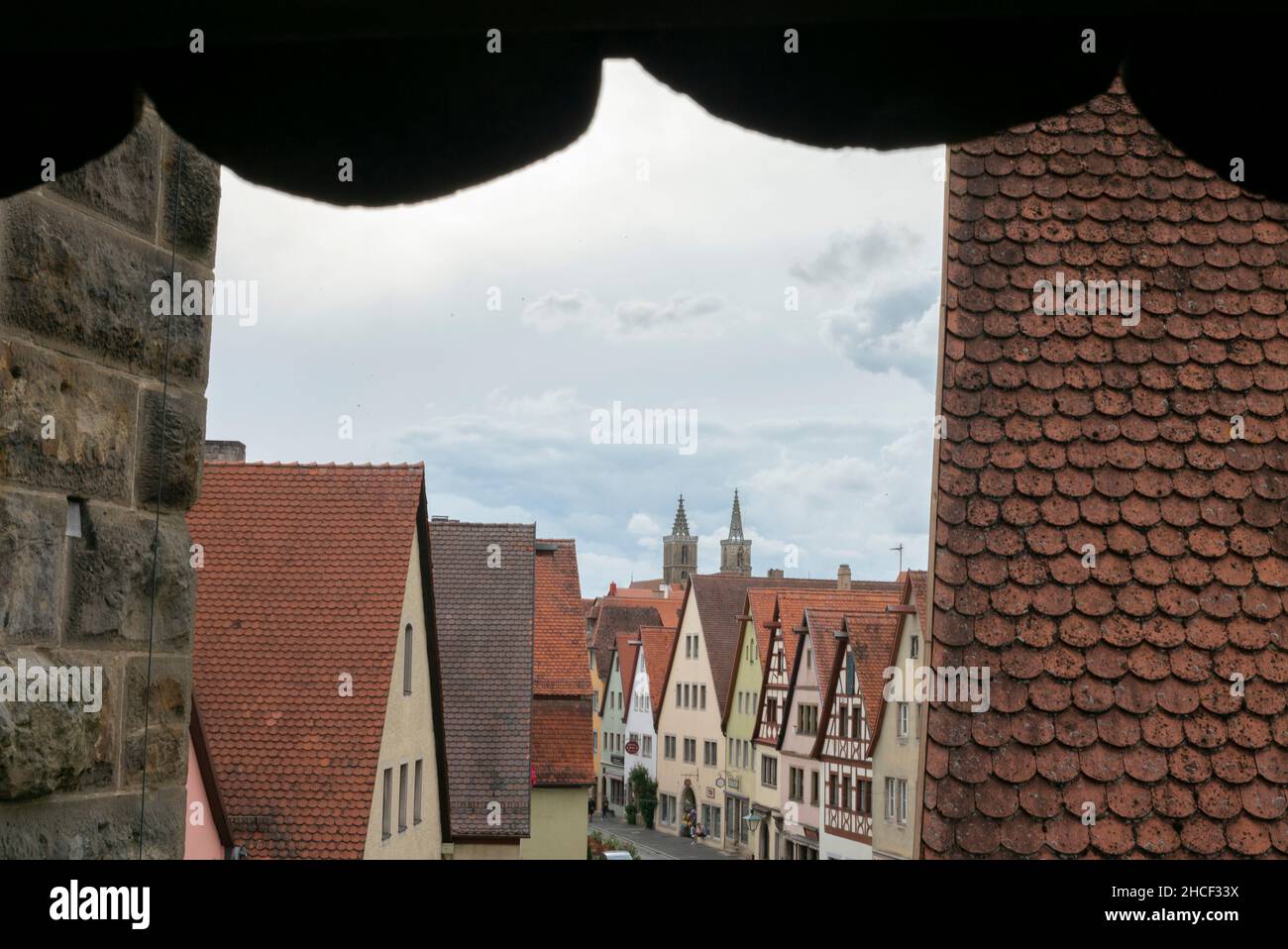 Sklyline delle mura della città vecchia di Rothenburg od der Tauber Foto Stock