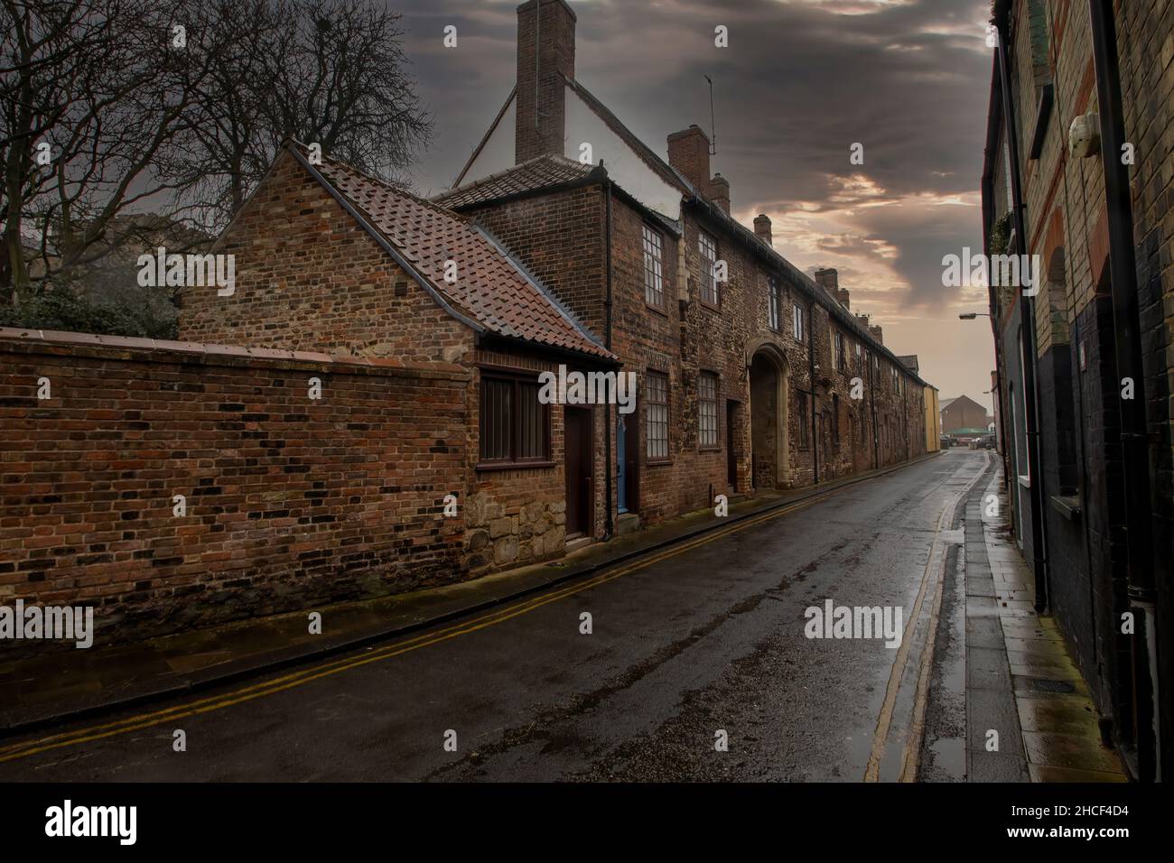 Il 15th secolo Priory Lane Cottages sono gli ultimi resti del Priorato Benedettino a Kings Lynn, Norfolk, Regno Unito Foto Stock