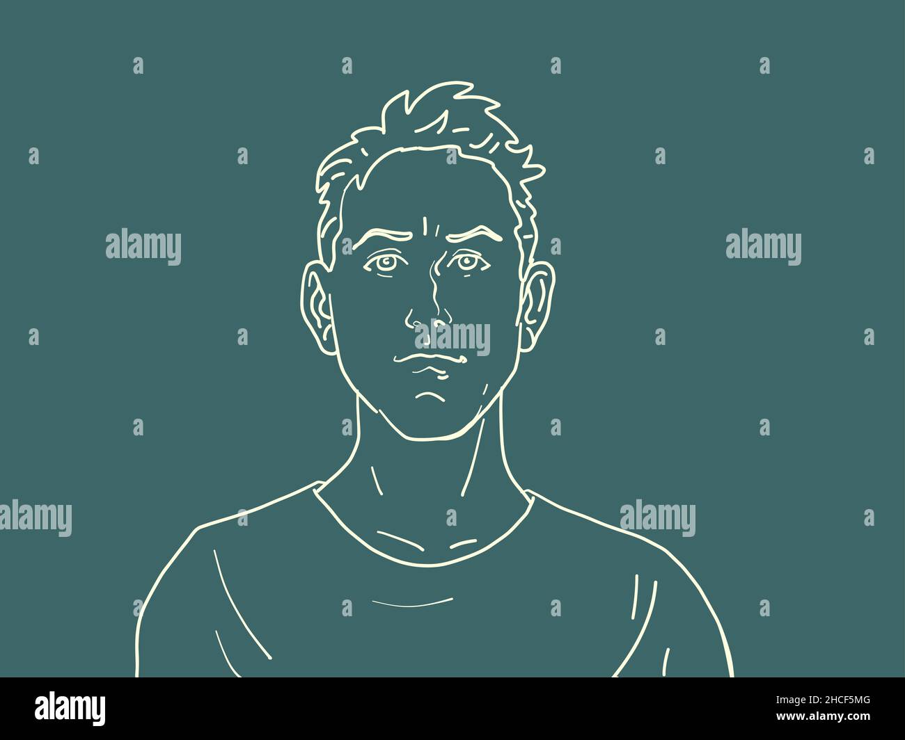 preoccupato giovane bianco ritratto maschile, serie emozioni. Persone Illustrazione Vettoriale