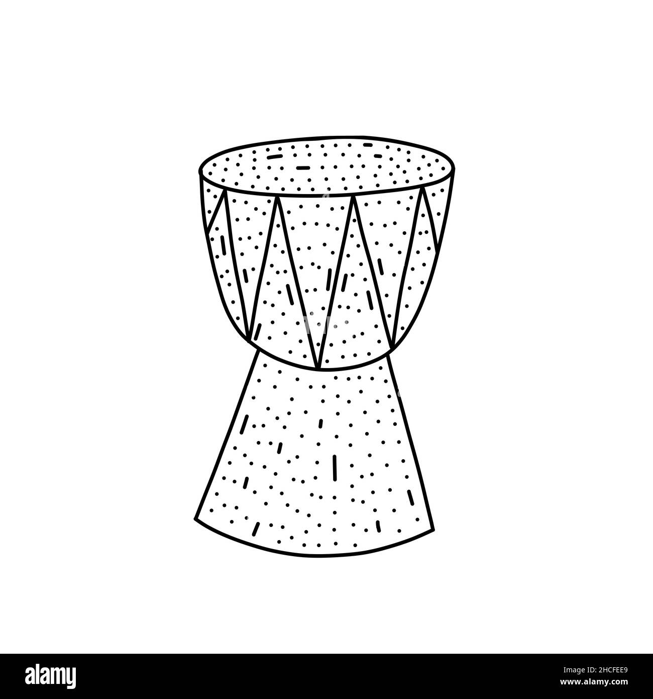 Icona drum africano disegnata a mano in stile doodle. Cartoon africano drum vettoriale icona per web design isolato su sfondo bianco Illustrazione Vettoriale