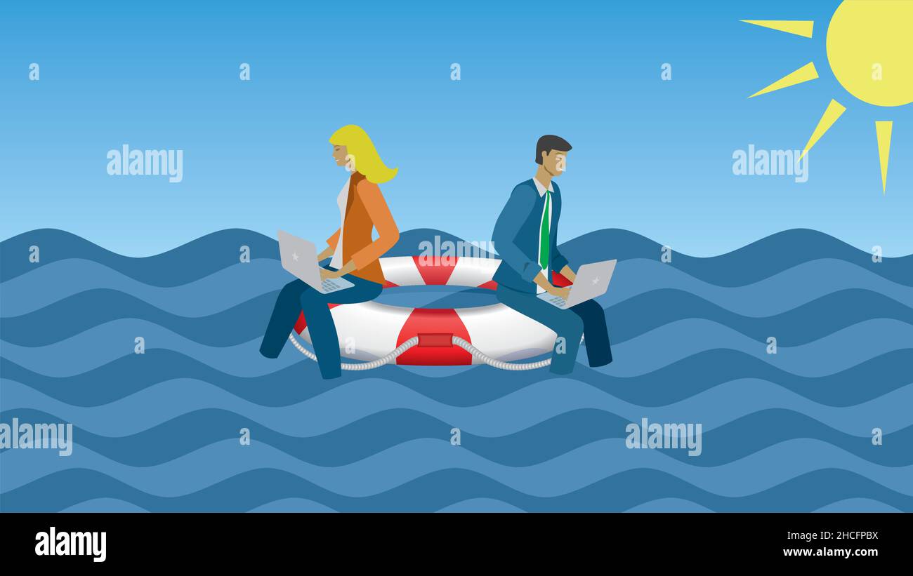 Sicurezza. Galleggiare sulla vita. Uomo e donna. Illustrazione vettoriale. Illustrazione Vettoriale