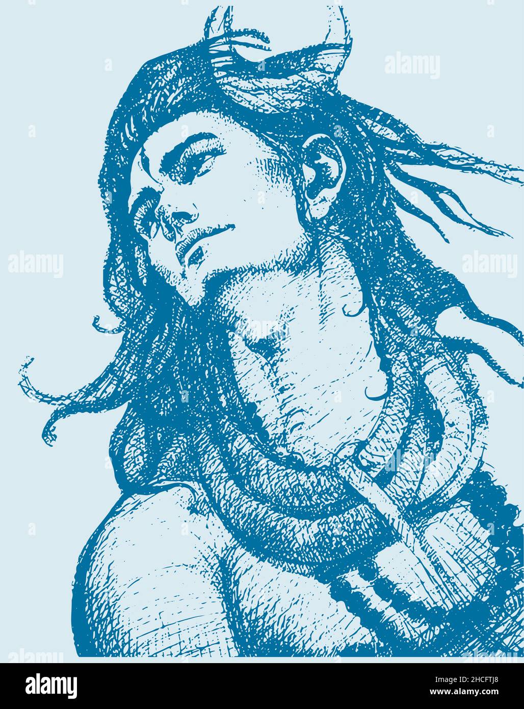 Un'illustrazione blu del famoso dio Signore Shiva su uno sfondo luminoso Foto Stock