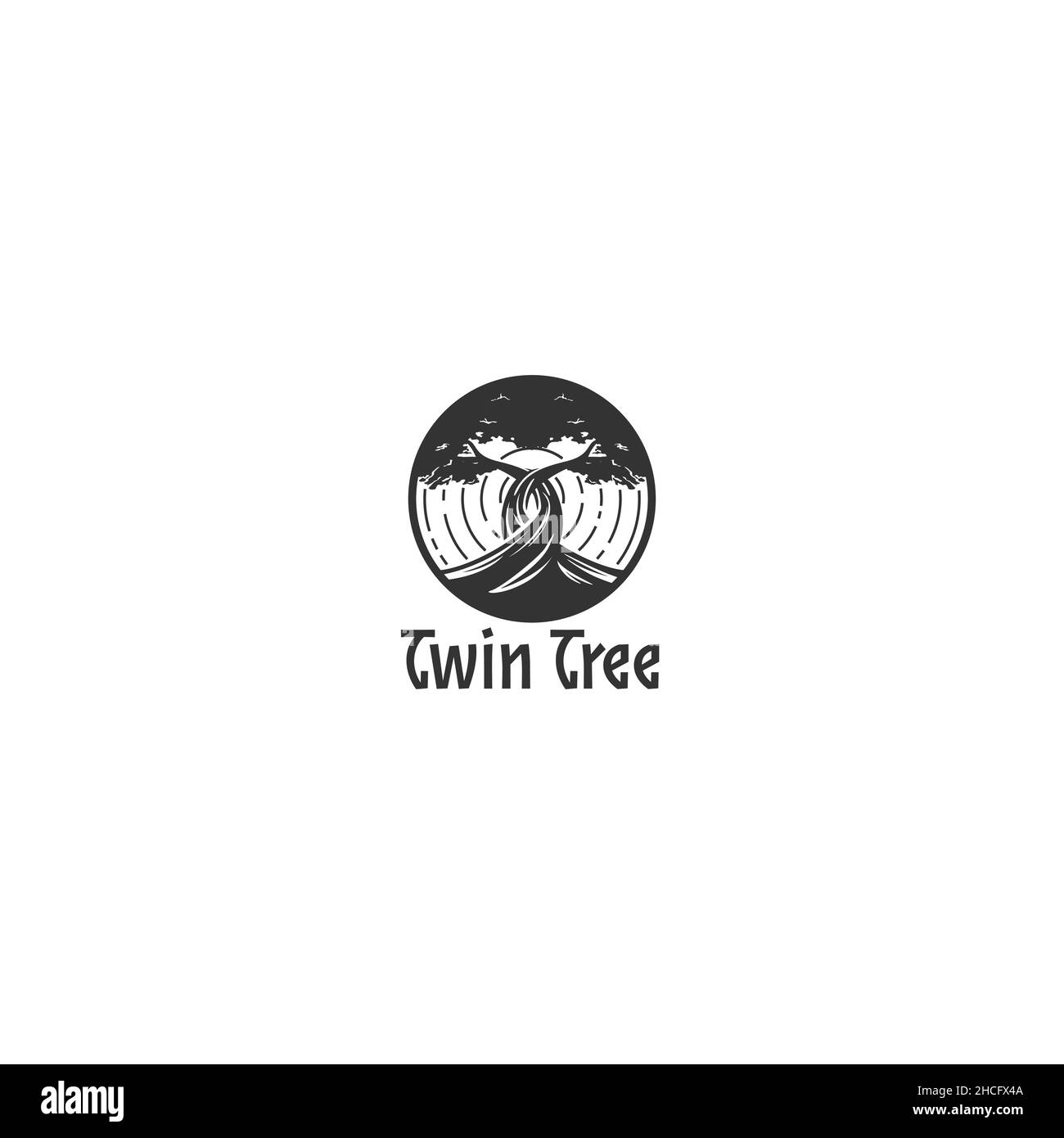 Design minimalista con logo Twin Tree Illustrazione Vettoriale