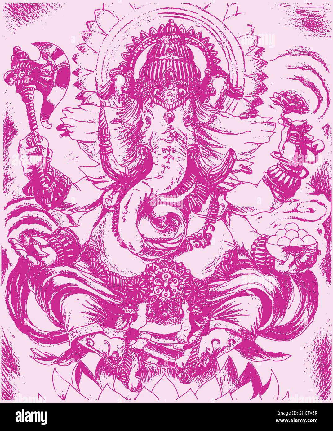 Un disegno rosa del dio Indù Lord Ganesha su uno sfondo luminoso Foto Stock