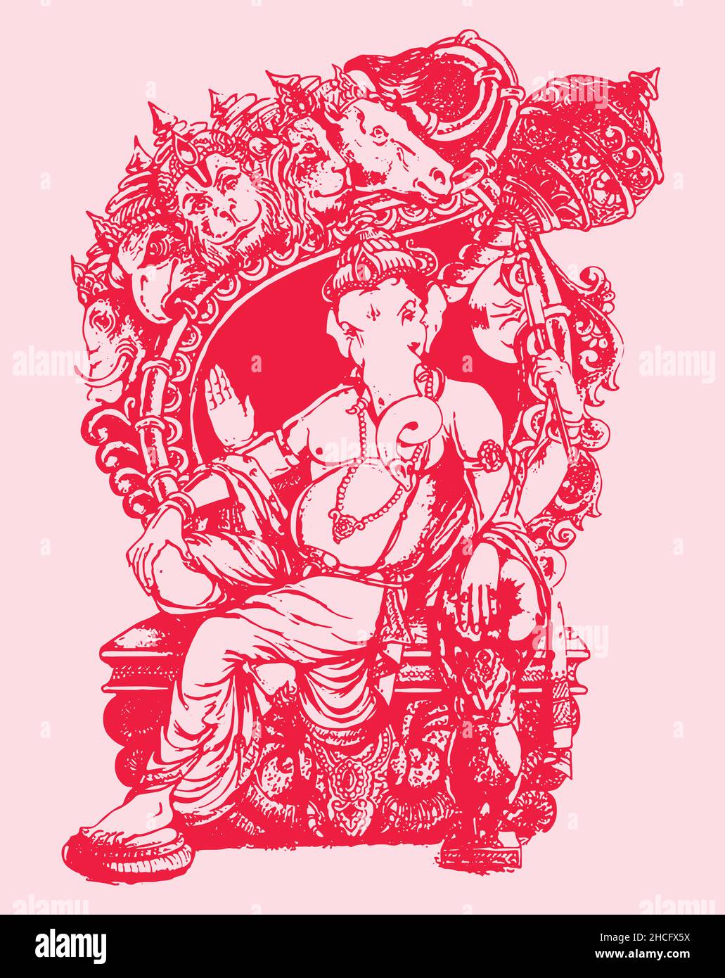 Un disegno del dio Signore Shiva su sfondo rosa Foto Stock