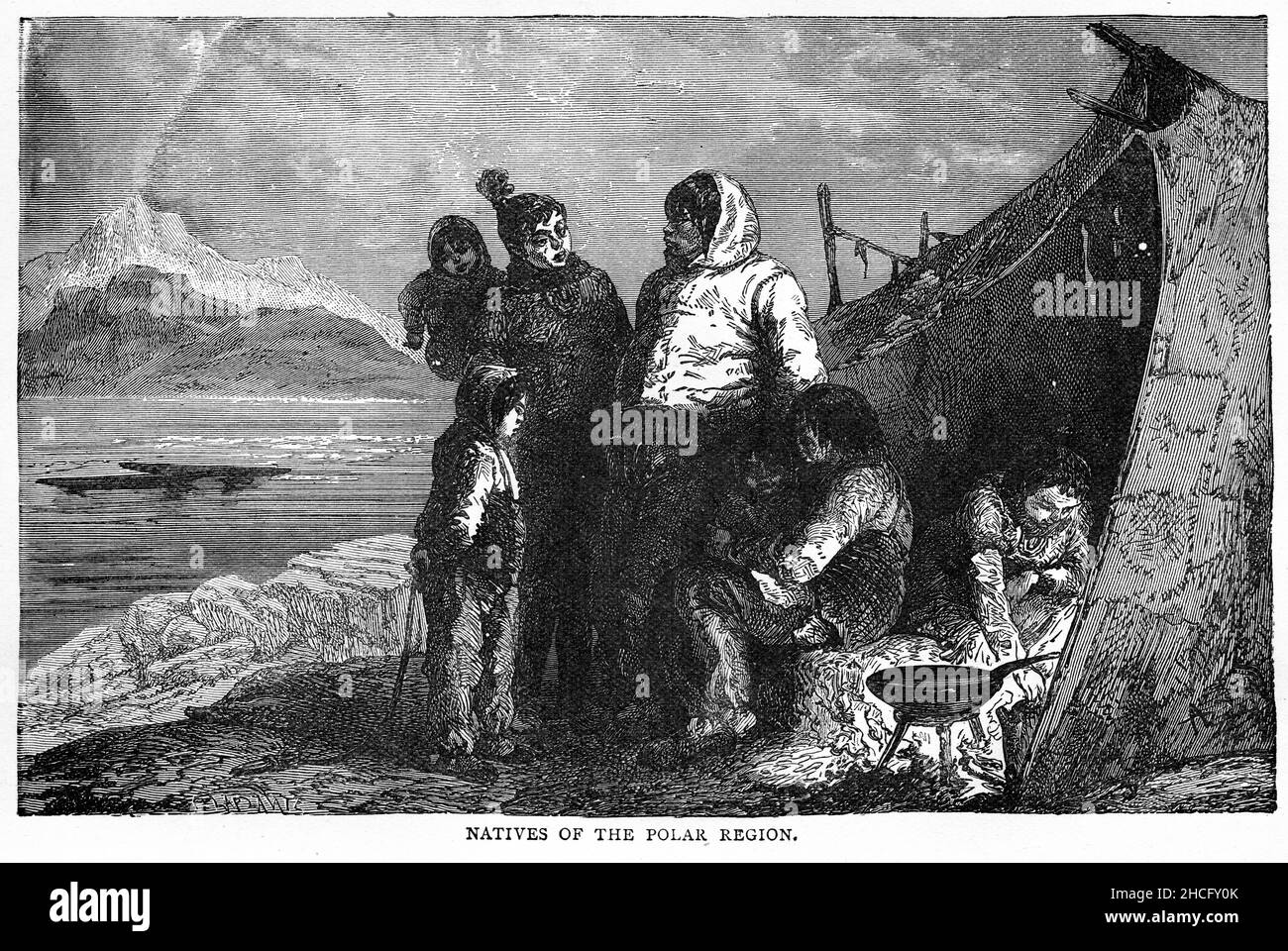 Una famiglia di nativi come abbozzata durante l'ultima spedizione di esplorazione del Capitano Cook per il passaggio nord-ovest alla fine del 1700s, pubblicata intorno al 1900 Foto Stock