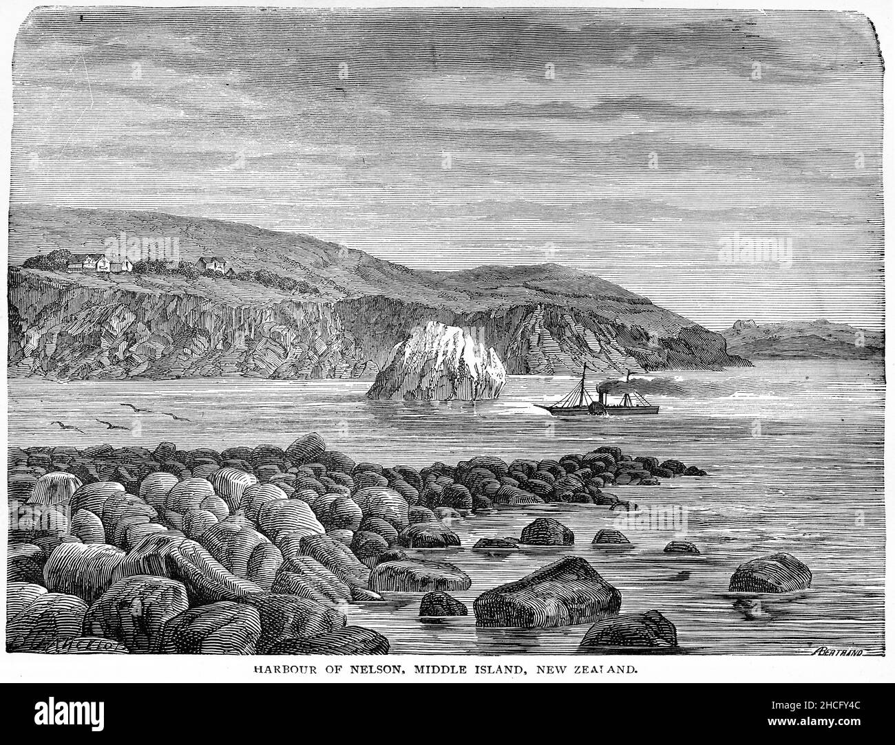 porto di Nelson nell'Isola del Sud della Nuova Zelanda, pubblicato intorno al 1900 Foto Stock