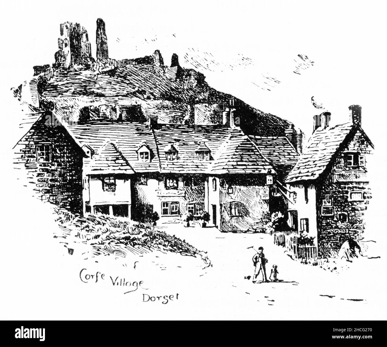 Incisione di un cottage tradizionale in Dorset, Inghilterra. Pubblicato circa 1910 Foto Stock