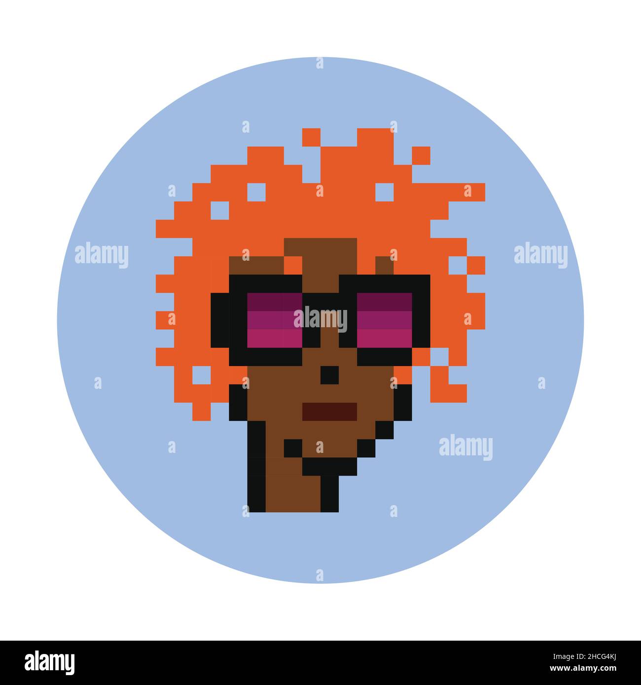 Cryptopunk donna con capelli arancioni pixel art NFT. Token non-Fungibile. Risorse di gioco retrò a 8 bit. Illustrazione vettoriale piatta isolata su sfondo bianco Illustrazione Vettoriale