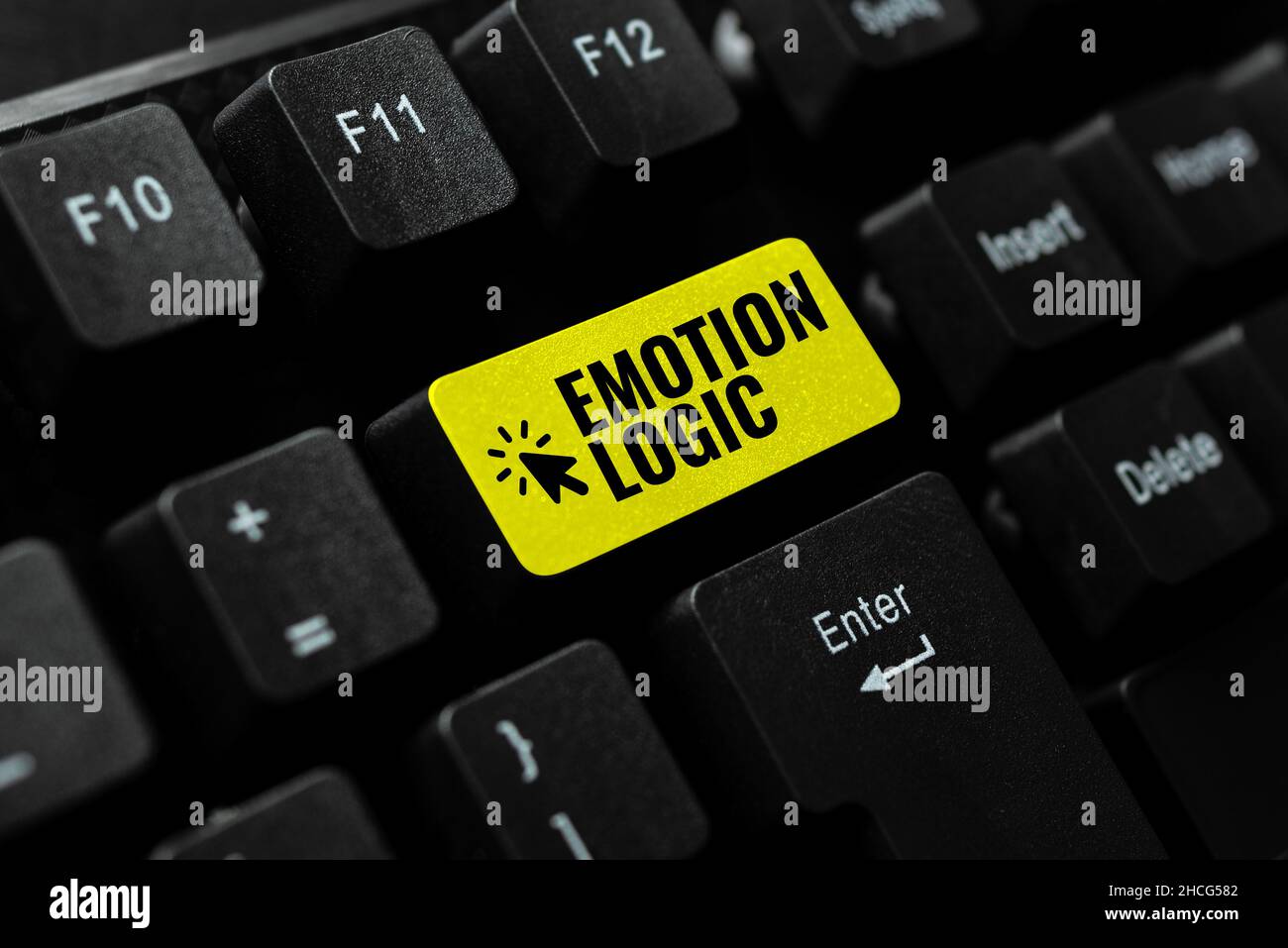 Didascalia concettuale Emotion Logic. Parola scritta su cuore o anima del cervello o confusione di intelligenza equilibrio uguale digitando le note di revisione di classe in linea Foto Stock