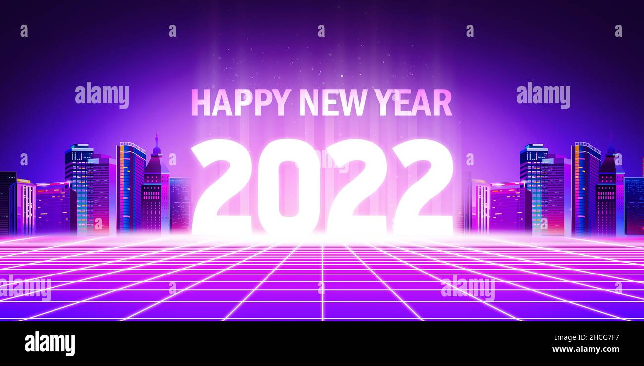 2022 Metaverse Concept 3D ha reso futuristico sfondo, tecnologia nuovo anno e Nuova era sfondo. Happy New Year 2022 Tech wallpaper Foto Stock