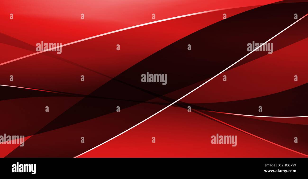 Forme rosse casuali linee bianche e luminose sfondo sfondo. Sfondo nero e rosso Foto Stock