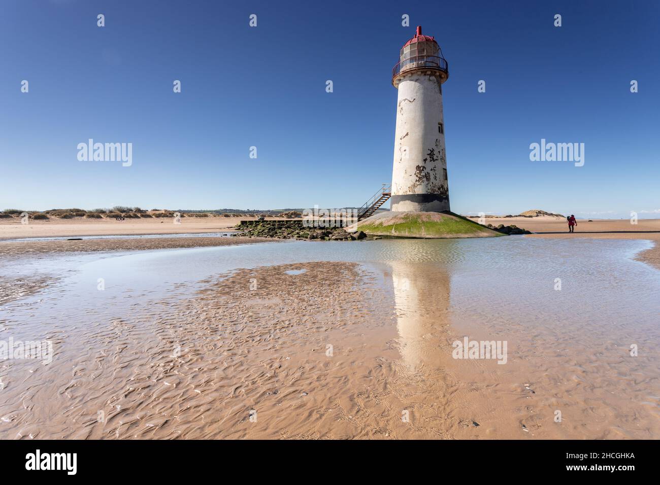 Punto del faro di Ayr sulla spiaggia di Talacre, Galles del Nord Foto Stock