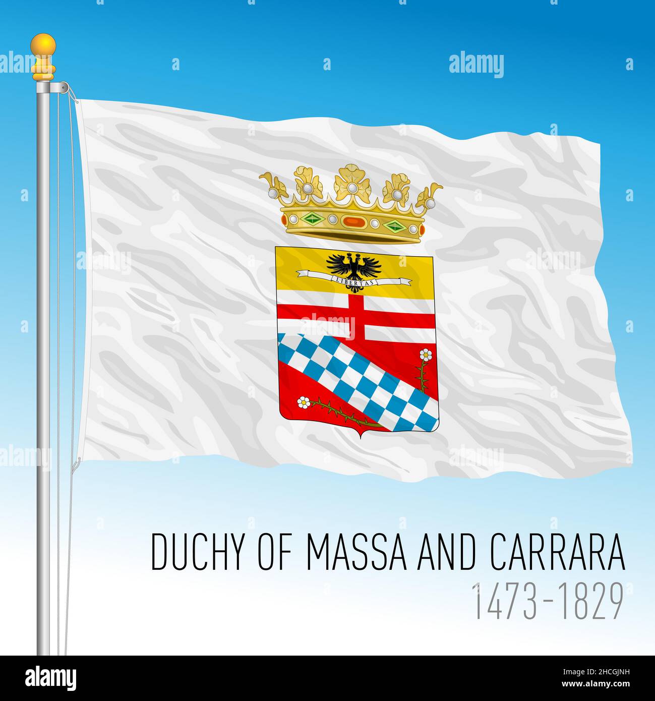 Ducato di massa e Carrara bandiera storica, Italia, antico paese preunitario, 1473 - 1829, illustrazione vettoriale Illustrazione Vettoriale