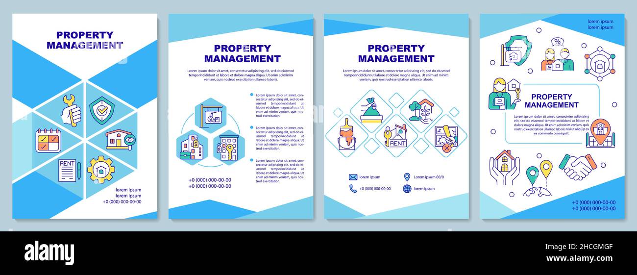 Modello di brochure blu per la gestione della proprietà Illustrazione Vettoriale