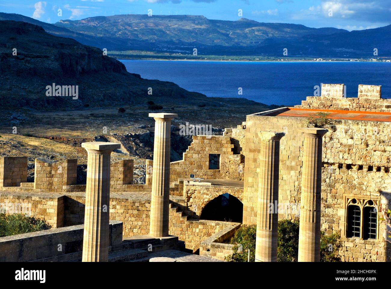 Acropoli di Lindos nell' isola di Rodi, Grecia Foto Stock