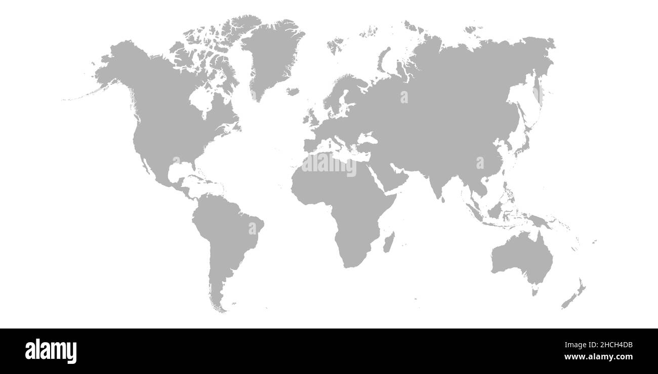 Mappa del mondo di colore grigio su sfondo bianco Illustrazione Vettoriale