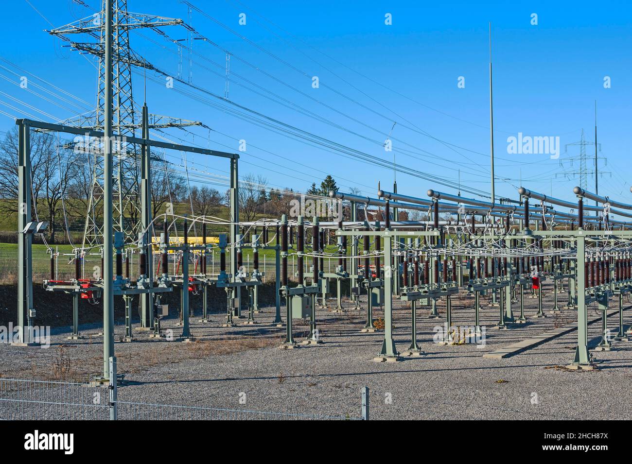 Stazione di trasformazione nei pressi di Kempten, Allgaeu, Baviera, Germania Foto Stock