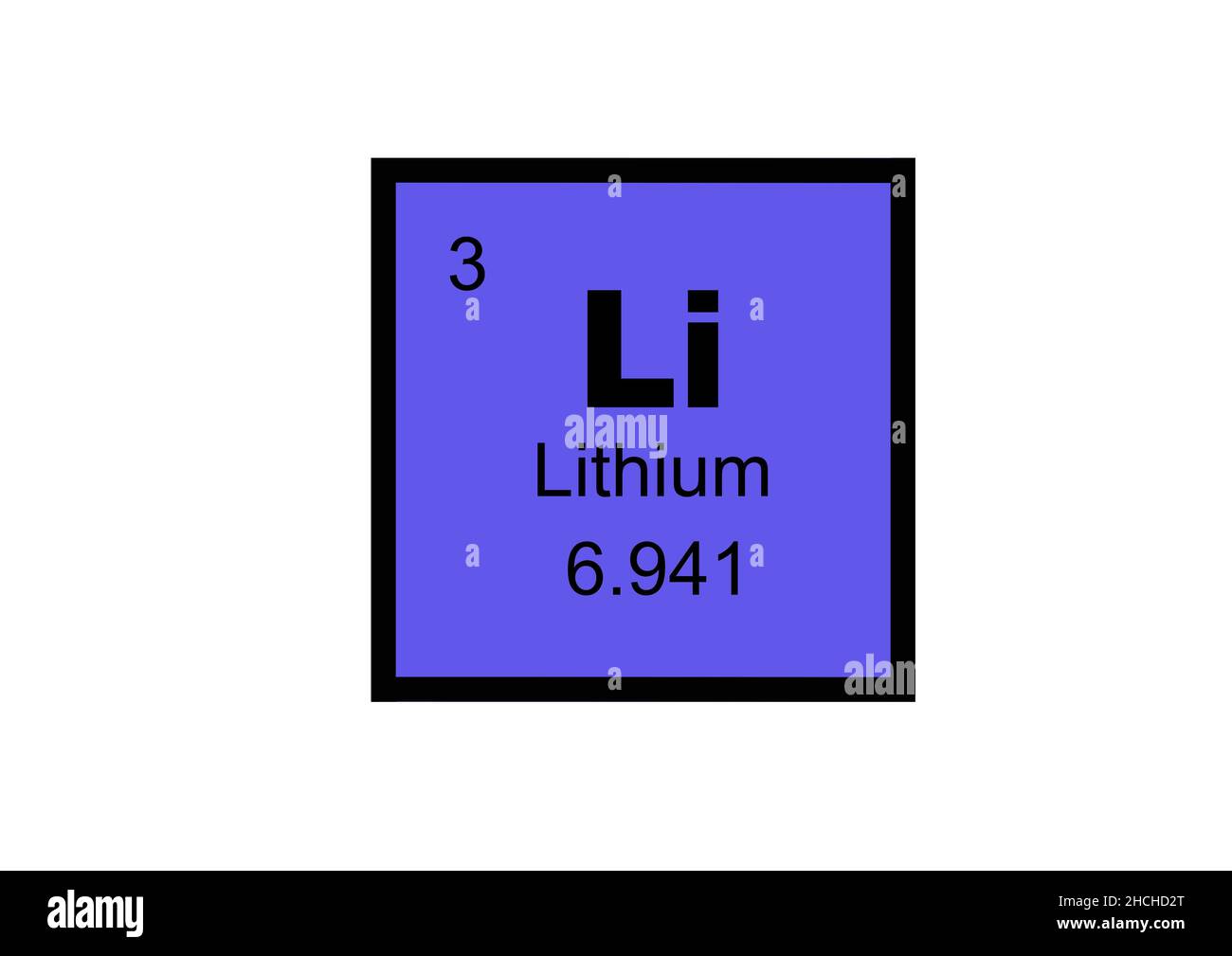 Elemento chimico al litio con il simbolo li e numero atomico 3 Foto Stock