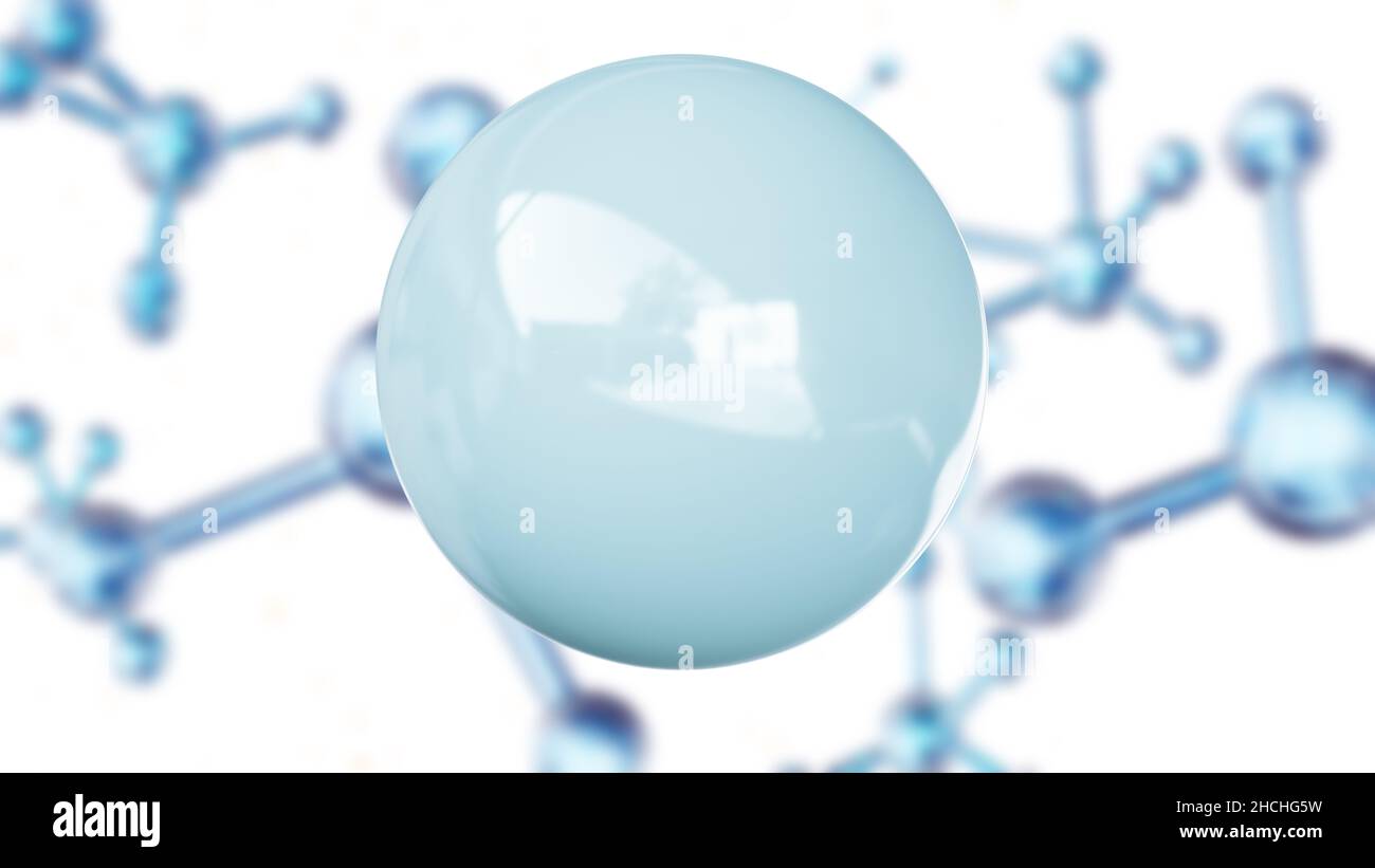 Molecola o siero o atomo, siero liquido Crema, collagene trasparente Crystal Premium Serum e Vitamina cura della pelle, struttura astratta per la scienza o medico Foto Stock