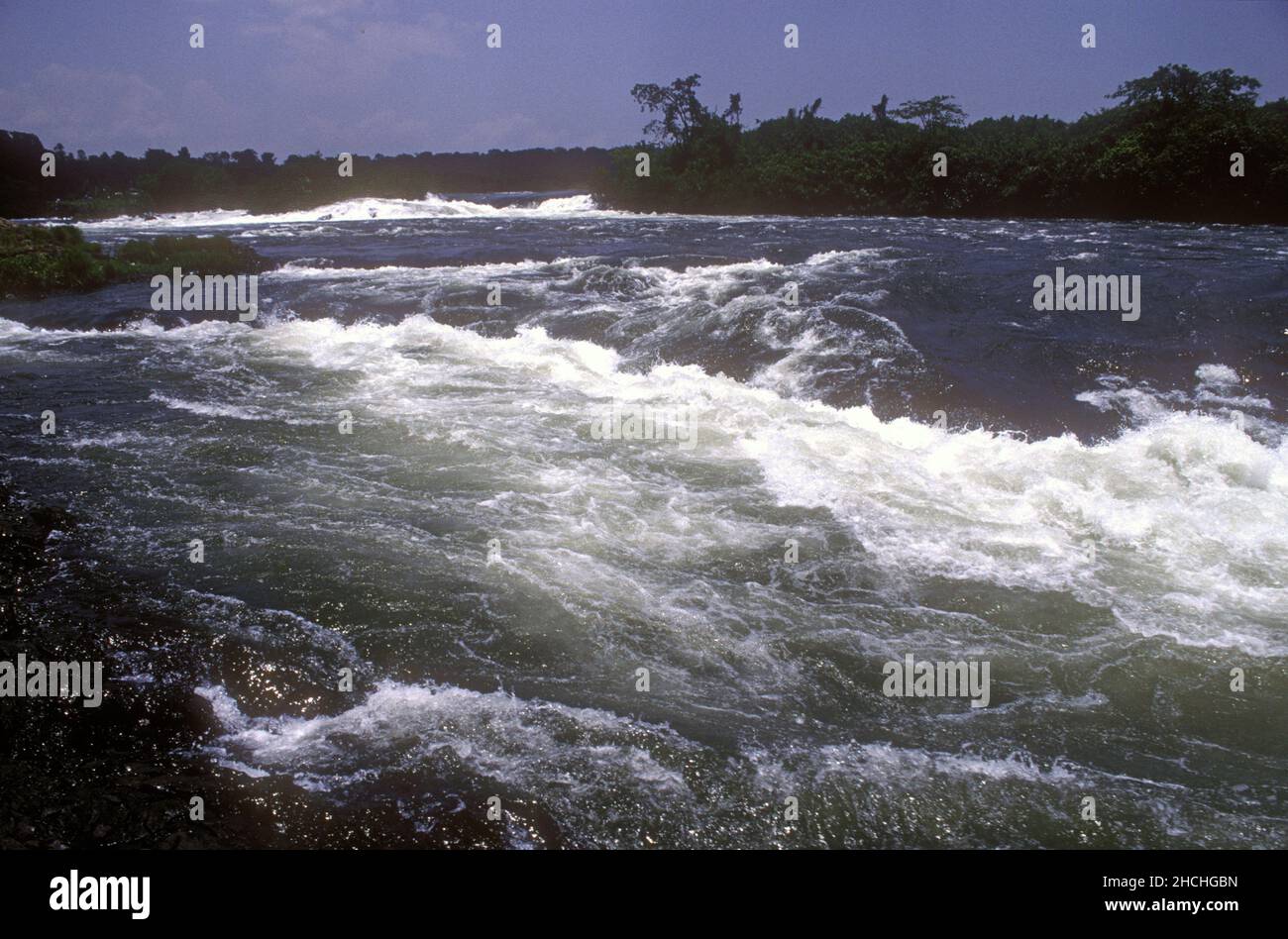Cascate di Bujagali sul Nilo a Jinja prima che LA diga idroelettrica PRIVATA DEL 250mW fosse completata nel 2021 Uganda Foto Stock