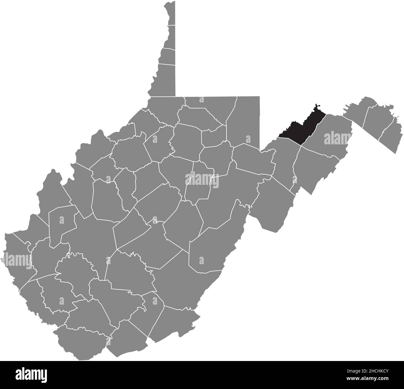 Mappa della zona evidenziata in nero della contea di Mineral all'interno della mappa amministrativa grigia dello stato federale della Virginia occidentale, USA Illustrazione Vettoriale