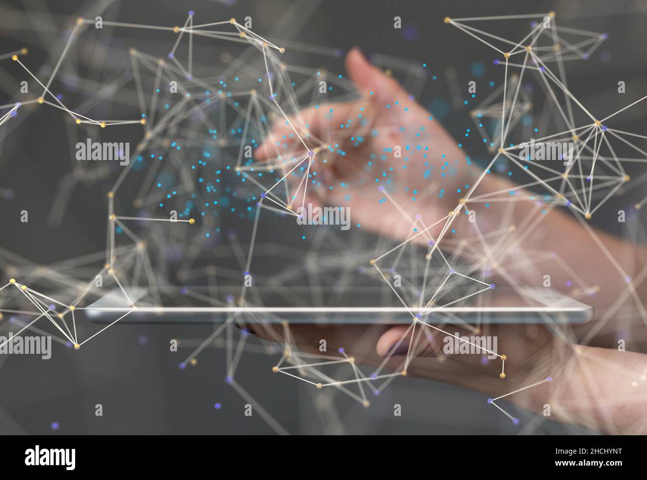 3D rendering di reti neurali e un concetto di smartphone / videoconferenza Foto Stock