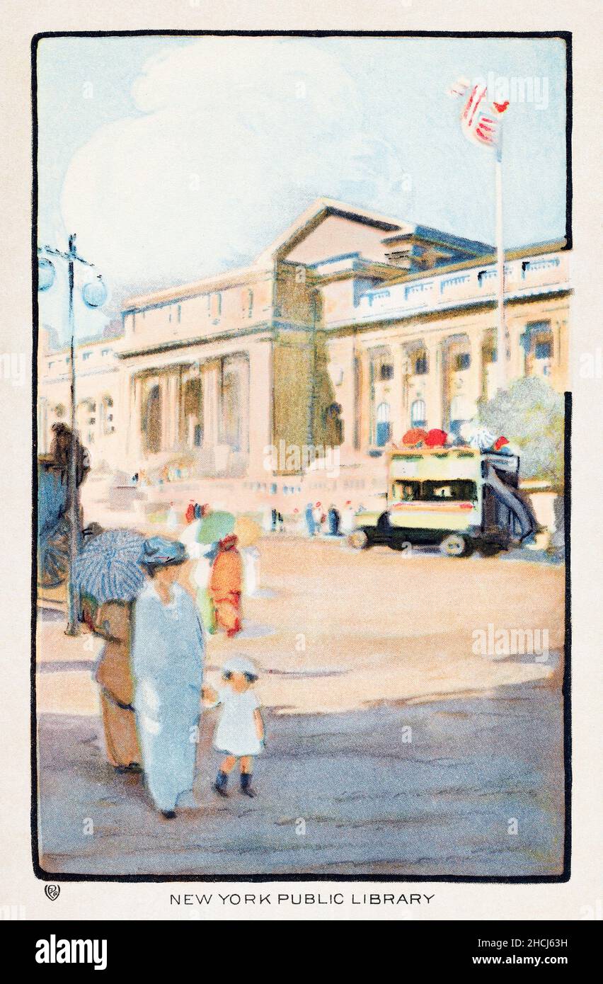 New York Public Library (1914) da Art-Lovers New York cartolina in alta risoluzione di Rachael Robinson Elmer. Foto Stock
