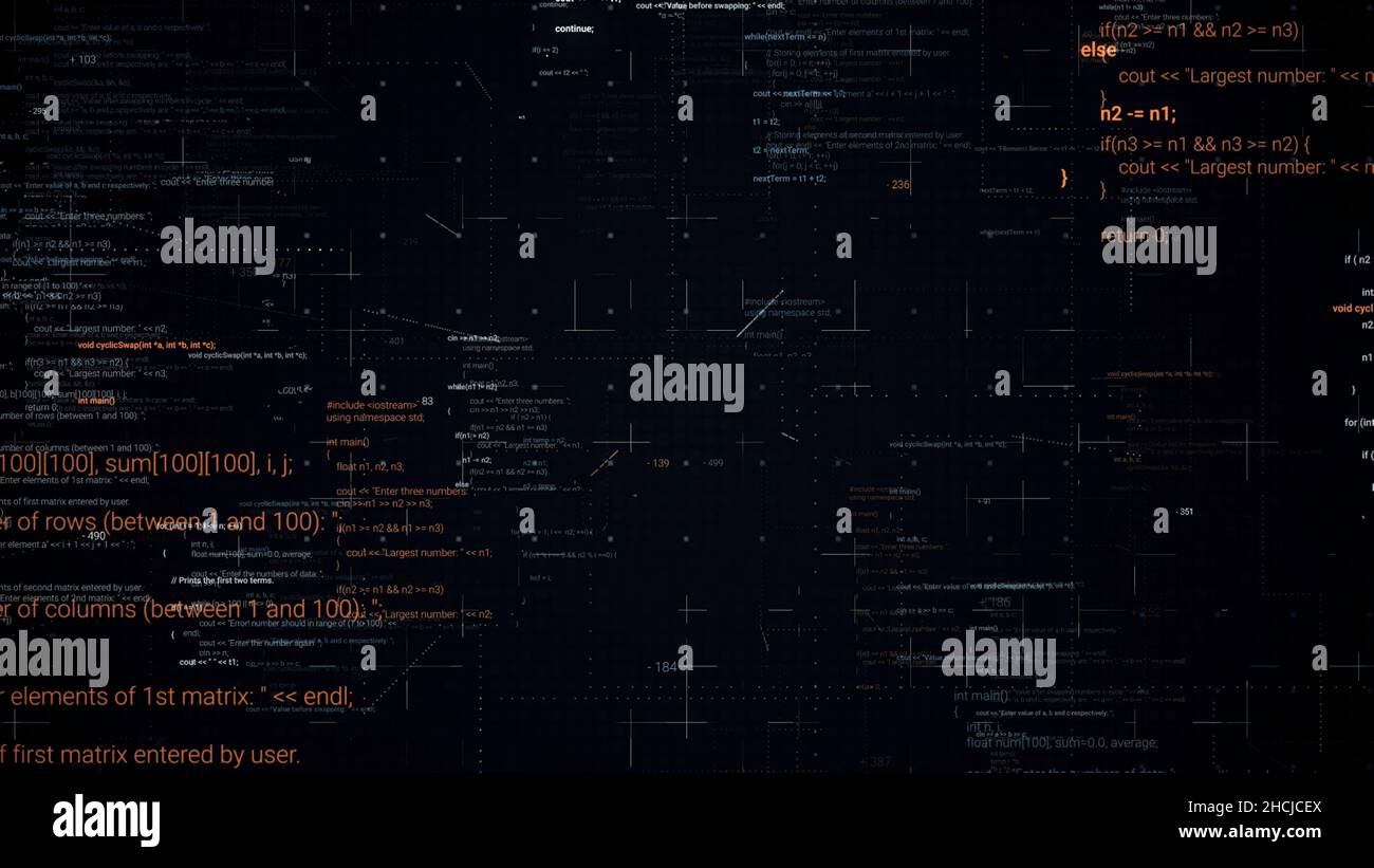 Concetto del ventunesimo secolo, era delle tecnologie dell'informazione. Big data e internet cyber attacco, codice di programmazione astratto. Foto Stock