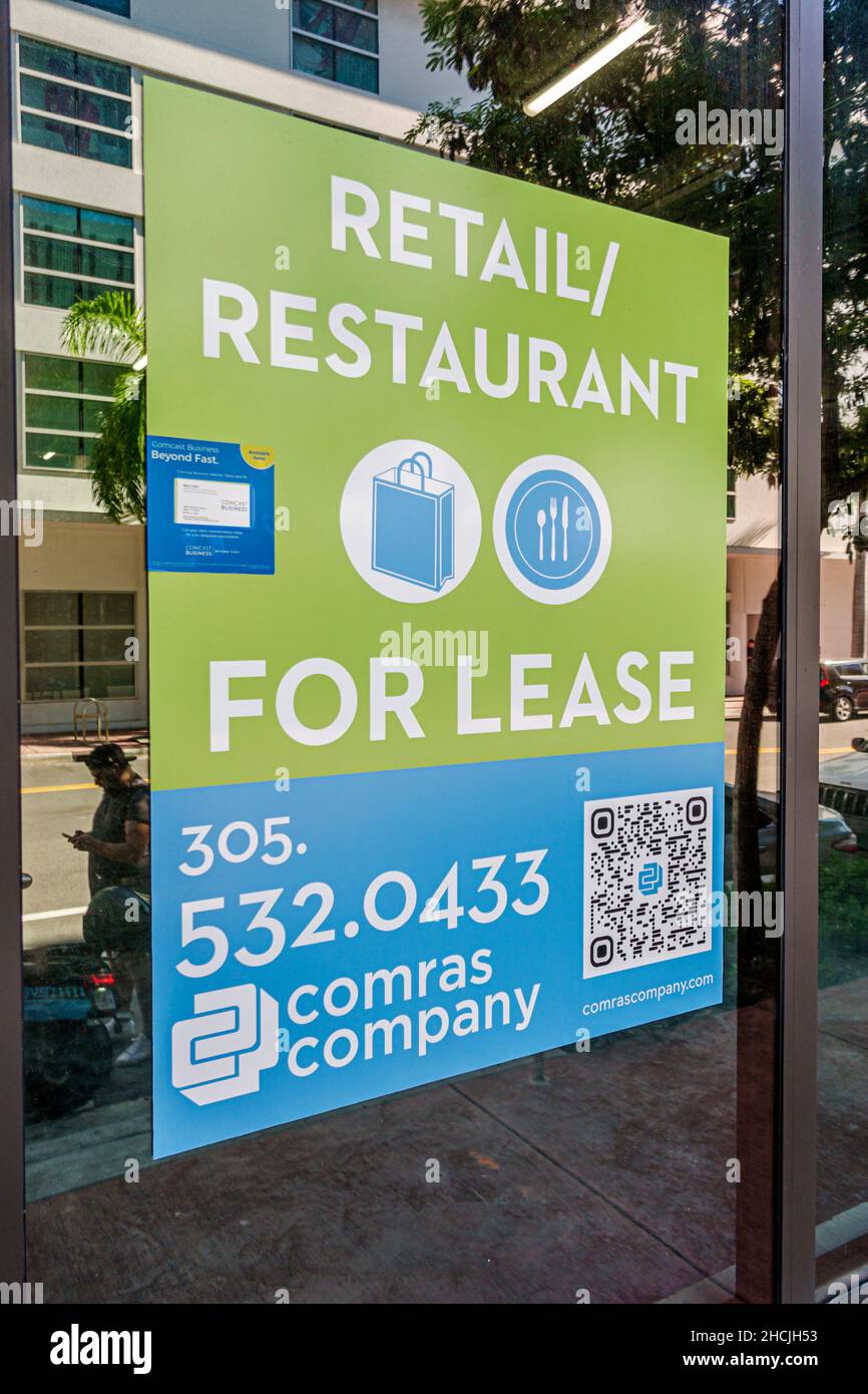 Miami Florida segno al dettaglio spazio ristorante per affitto immobiliare commerciale Foto Stock