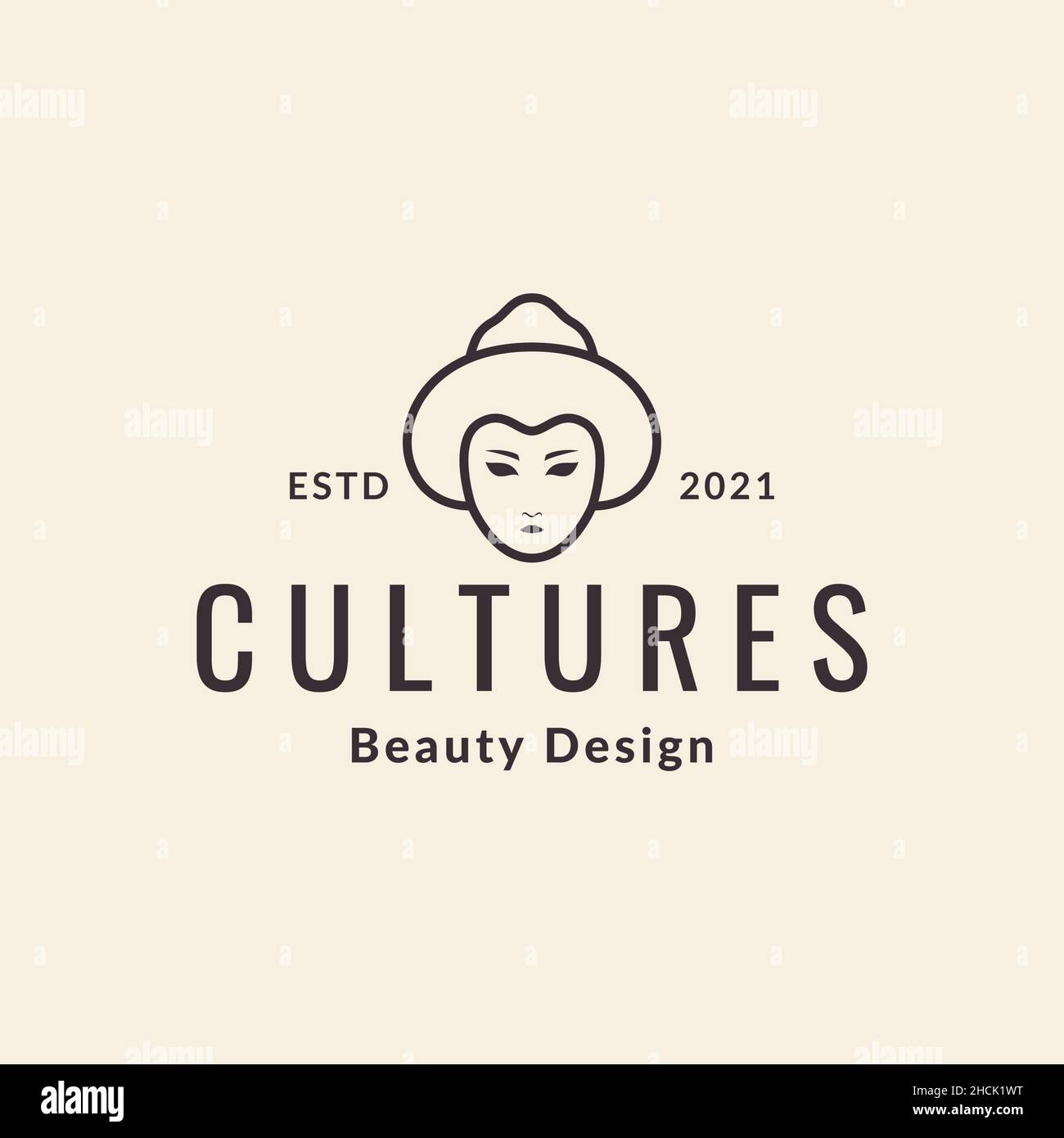 faccia donna cultura asia hipster logo design vettore grafico simbolo icona segno illustrazione idea creativa Illustrazione Vettoriale