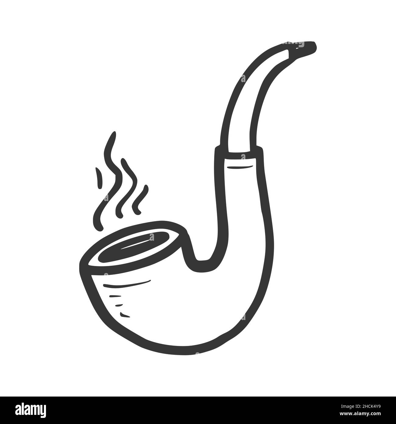 Fumante pipe doodle. Stile di schizzo del doodle disegnato a mano. Linea di disegno icona tubo fumogeno semplice. Illustrazione vettoriale isolata. Illustrazione Vettoriale