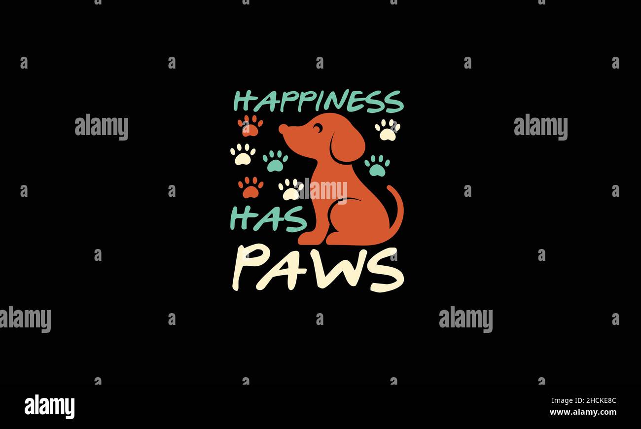 felicità ha zampe seduta cani t-shirt modello vettoriale testo Illustrazione Vettoriale