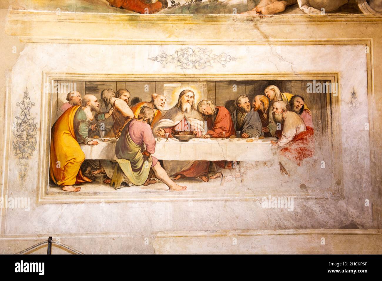 Italia, Lombardia, Lago d'Iseo, Lago di Sebino, Pisogne, Santa Maria della neve, affreschi di Girolamo Romani dice Romanino nel 1534 Foto Stock