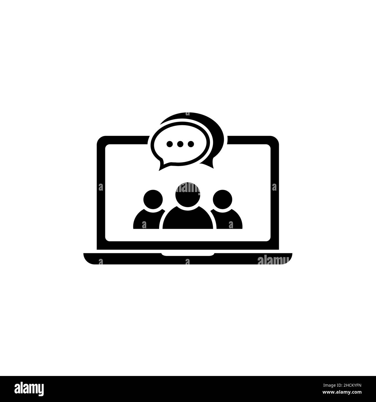 Icona di videoconferenza isolato su persone bianche sullo schermo del computer simbolo di comunicazione digitale semplice Internet insegnamento media in nero moderno Fla Illustrazione Vettoriale