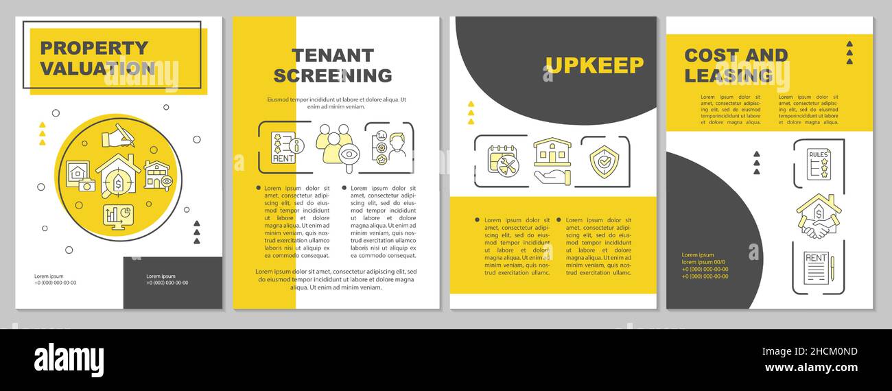Modello di brochure giallo per la gestione della proprietà Illustrazione Vettoriale