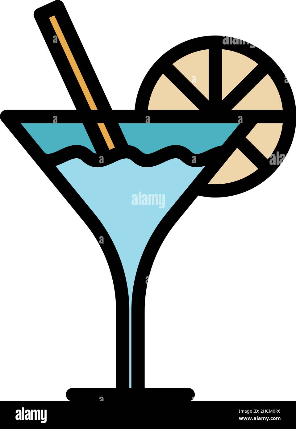Icona cocktail sulla spiaggia. Profilo spiaggia cocktail vettore icona colore piatto isolato Illustrazione Vettoriale