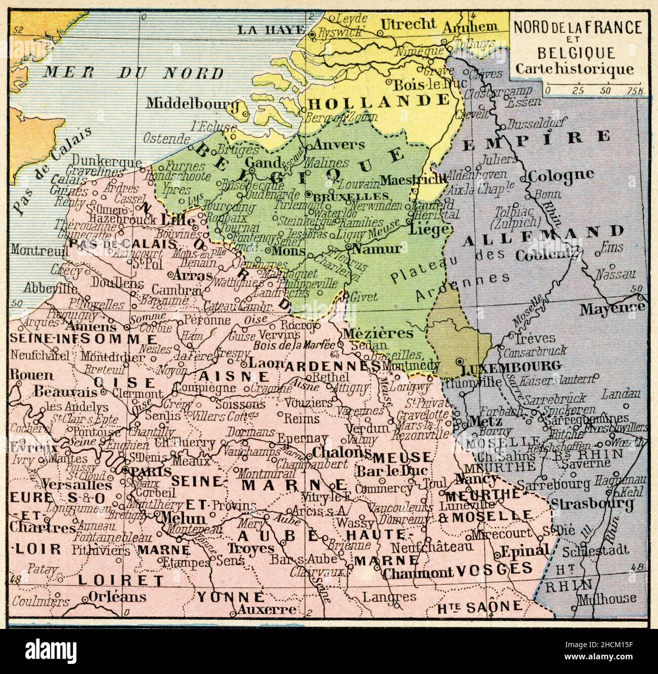 CARTE HISTORIQUE. NORD DE LA FRANCE ET BELGIQUE. Foto Stock
