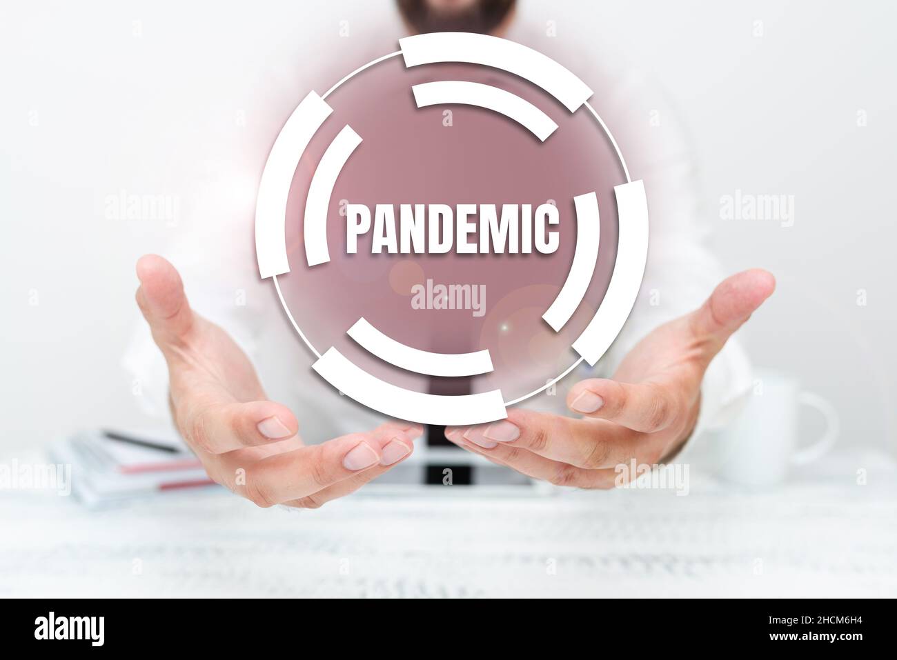 Testo scritto a mano Pandemic. Approccio aziendale che si verifica su un'ampia area e colpisce un'elevata percentuale di popolazione che presenta la tecnologia della comunicazione Foto Stock