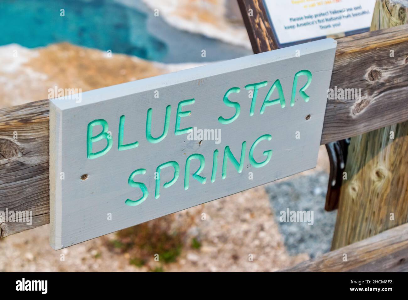 Yellowstone, Wyoming - 7th settembre 2017: Cartello per la Blue Star Spring Foto Stock