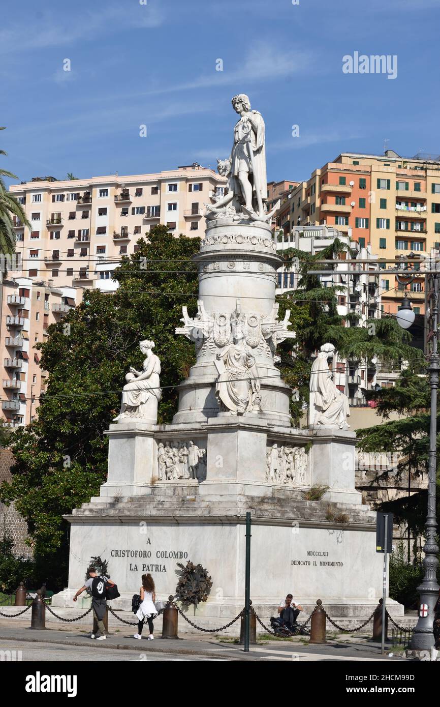 Statua di Cristoforo Colombo, Piazza Acquaverde, Genova, Italia, Italiano. Foto Stock