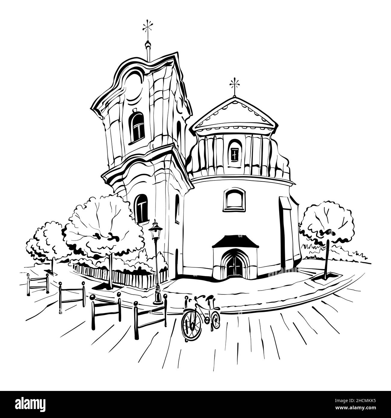 Disegno vettoriale della Chiesa del Sacro cuore di Gesù a Poznan, Polonia Illustrazione Vettoriale